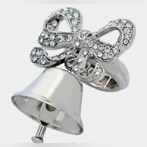 BETSEY JOHNSON Silver Bell Stretch Ring for Weddings Bridal Shower Party NEW NWT
